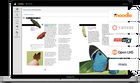 Livro digital sobre borboletas, com imagens e opções de aprendizado interativo em um MacBook.